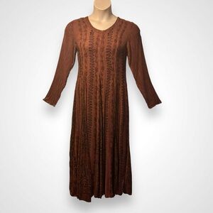 MPH Brown Princess Maxi Dress Long Sleeves Chain Stitch Embroidery Design Size L